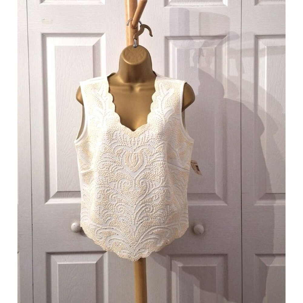 NWT Dressbarn Cream Beaded Sequin Stretch Tank Lge Formal Cocktail Evening Party